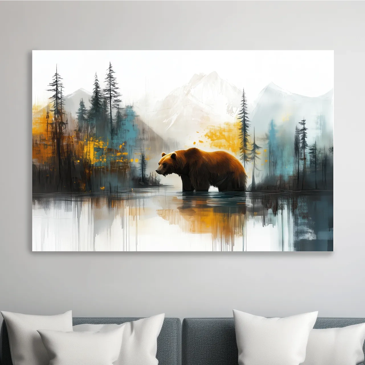 Grizzly bear textured wall art, colorful abstract painting artwork