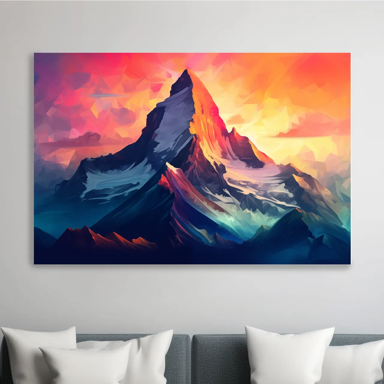 Abstract mountain painting at sunrise