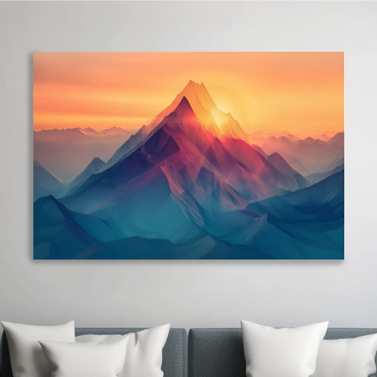 Abstract mountain artwork, sunset over mountain ranges
