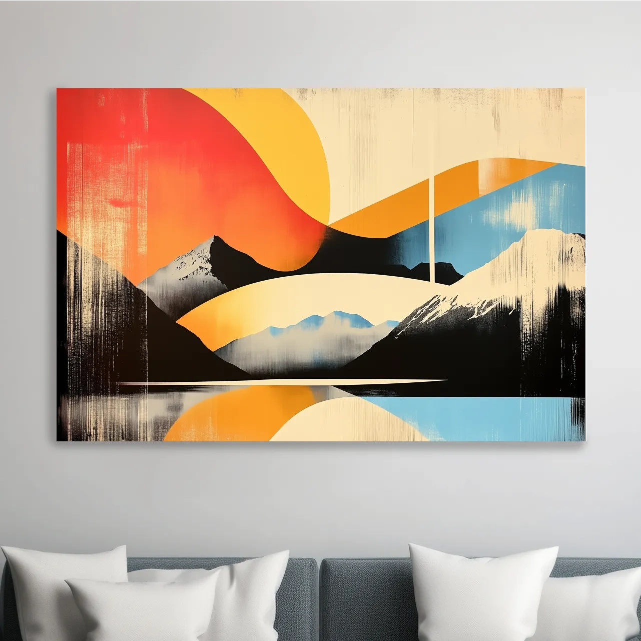 Geometric retro mountain poster artwork, dynamic abstract style