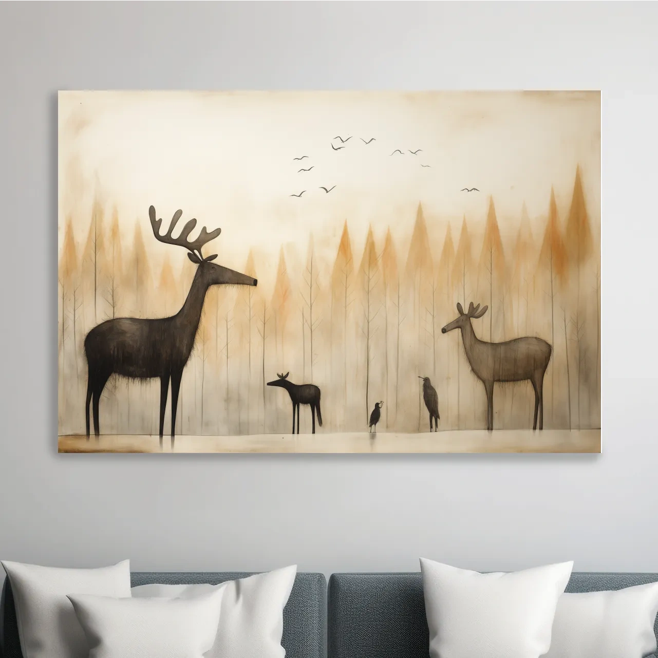 Quirky illustration of a deer family in the forest