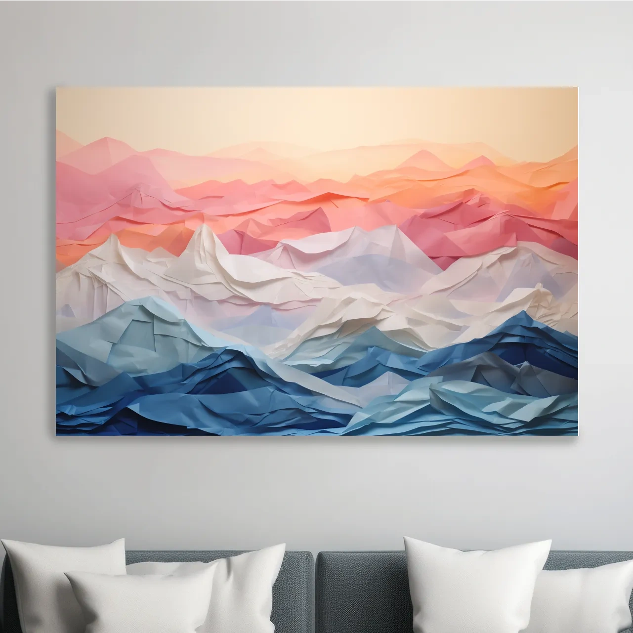 3D folded paper art, colourful mountain ranges