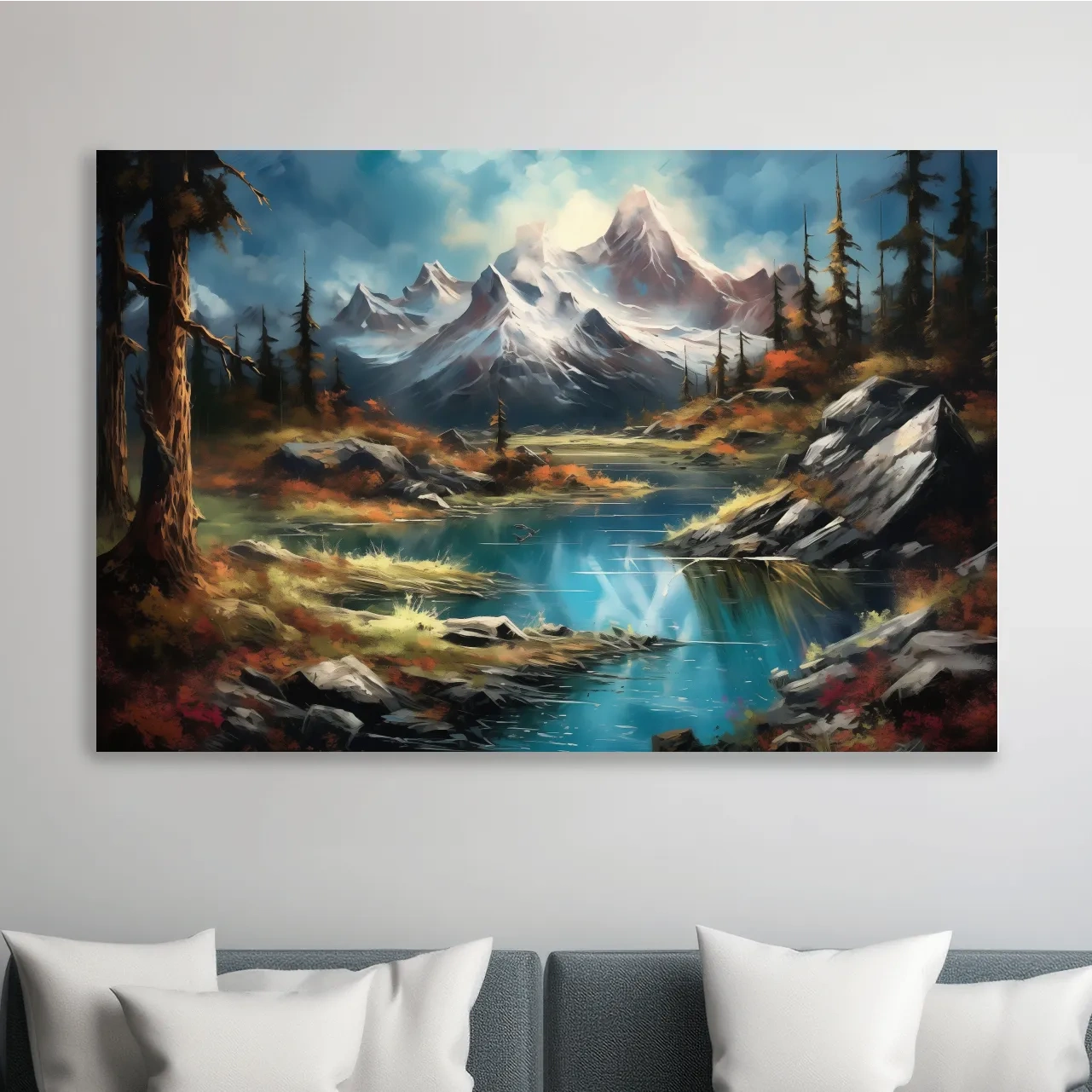 Alpine Lake And Snowcapped Peaks - Dramatic Landscape Painting Wall Art