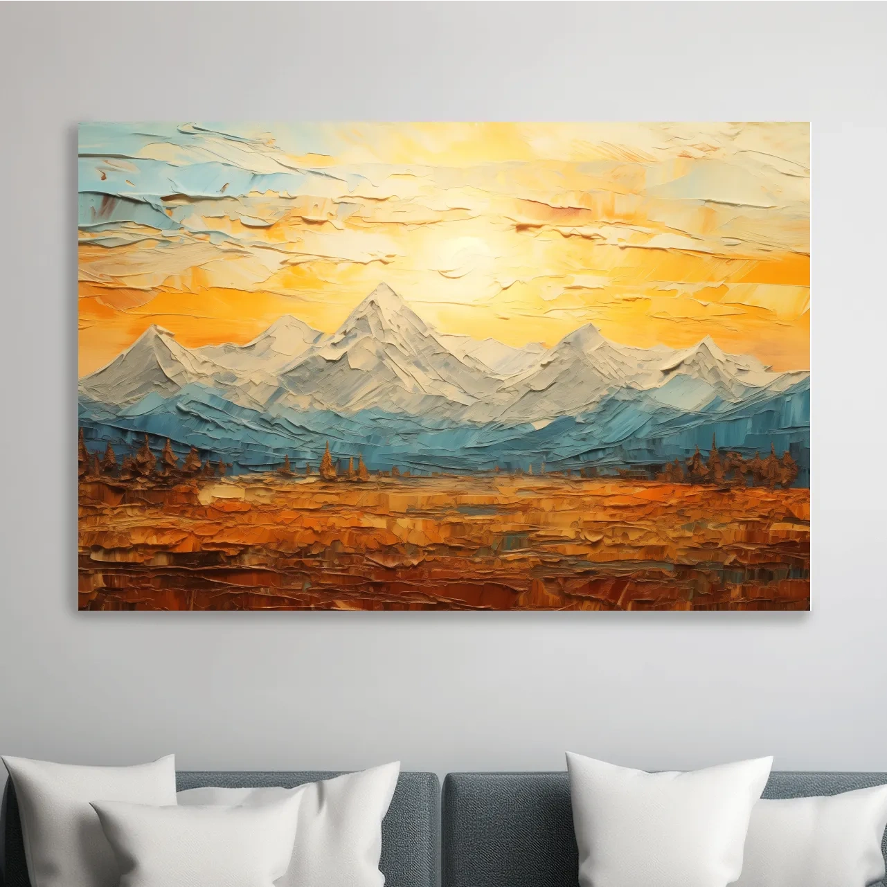 Textured Abstract Glacier Sunrise Landscape - Impasto Style Wall Art