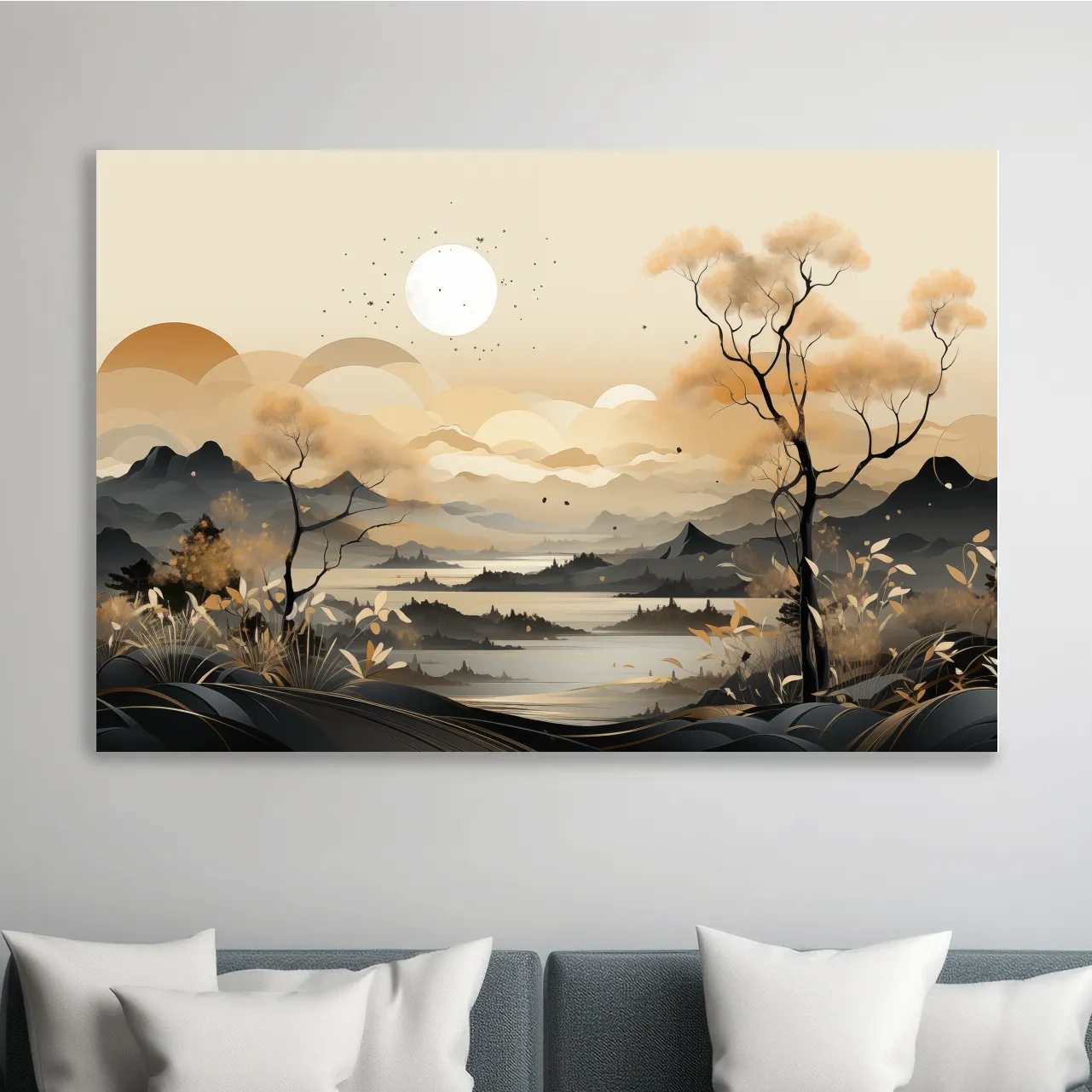 Golden surreal landscape at sunset