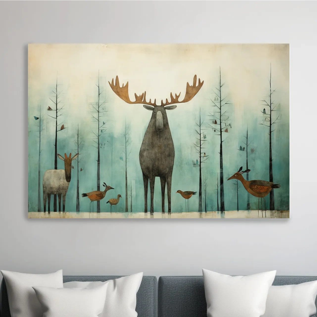 Funny illustration of a moose in the forest