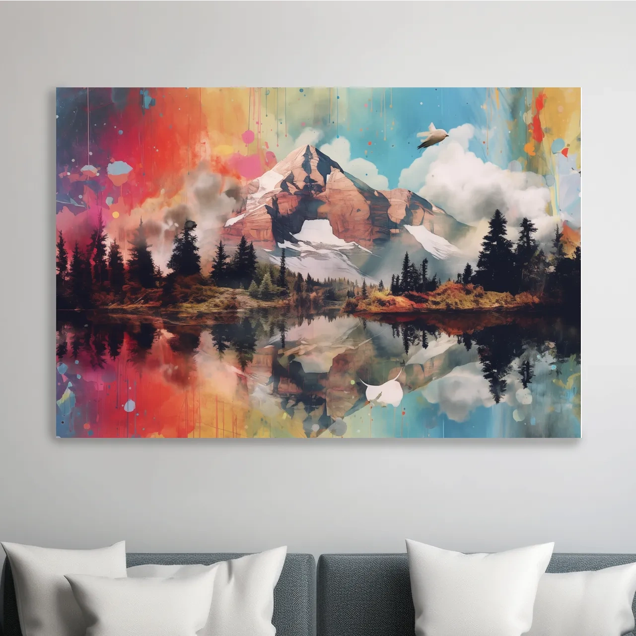 Colourful abstract mountain painting