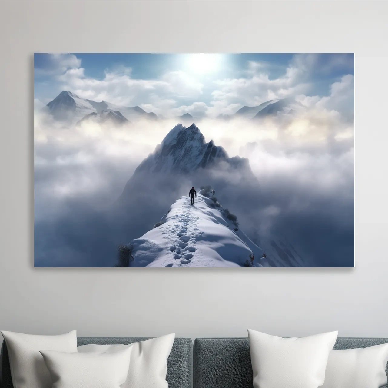 Photograph of a hike walking along a snowy ridgeline