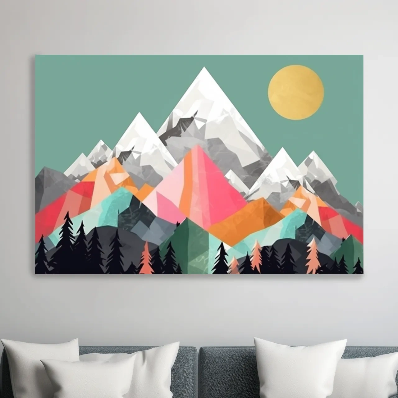 Simple 2D mountain art, colourful mountain ranges