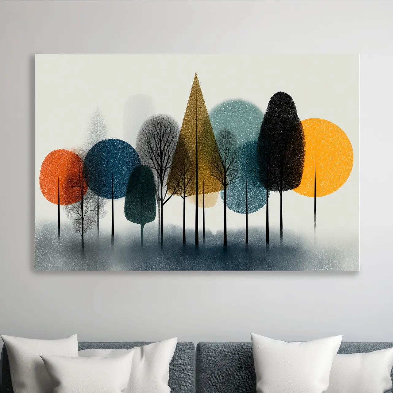 Mid-Century Abstract Forest Trees - Modern Geometric Landscape Wall Art