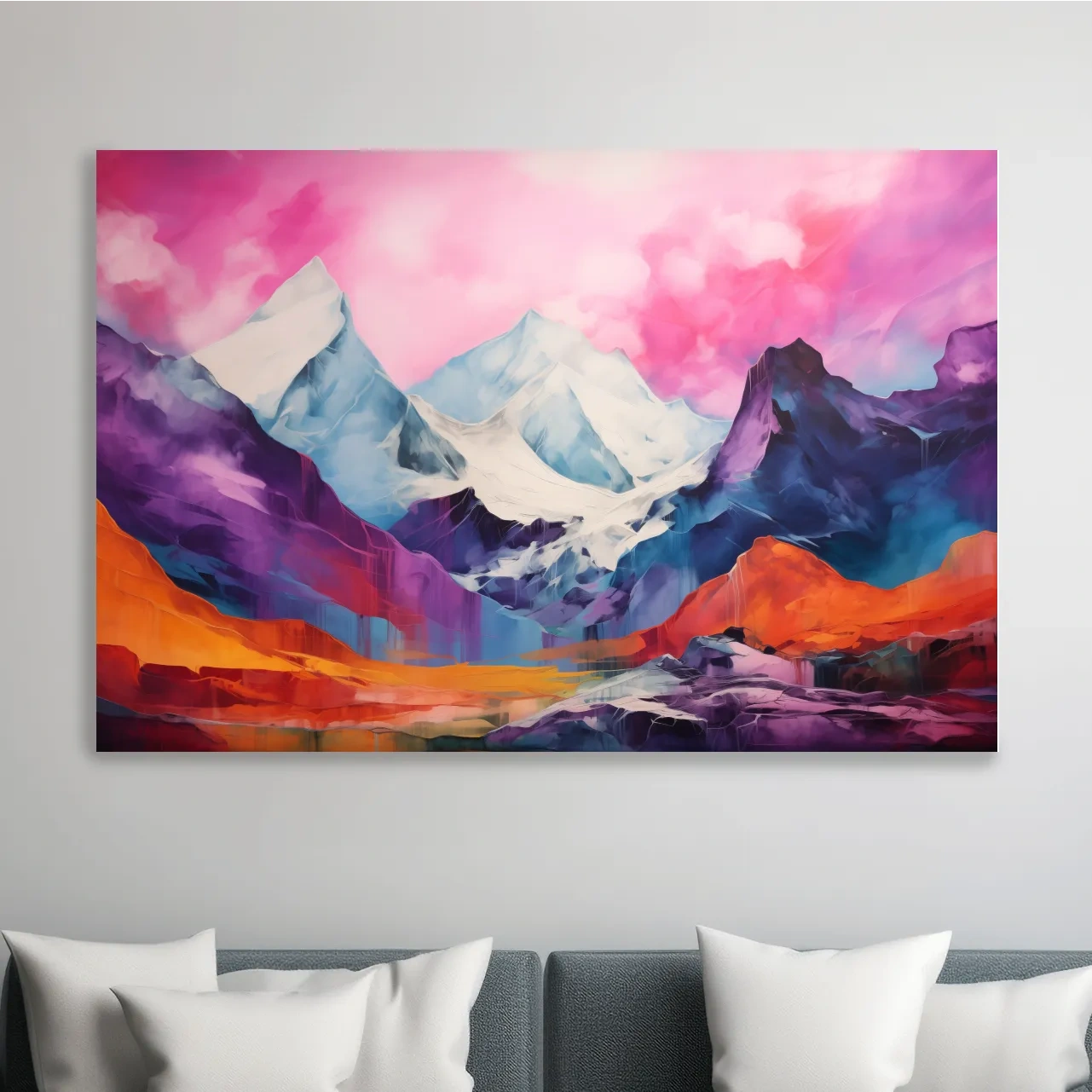 Vibrant Abstract Alpine Mountain Landscape Painting - Colorful Contemporary Wall Art