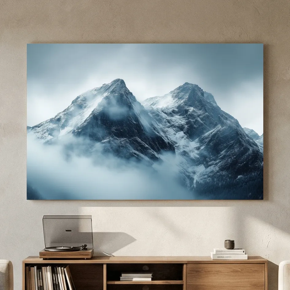 Moody Snowcapped Mountain Peaks - Atmospheric Alpine Photographic Wall Art