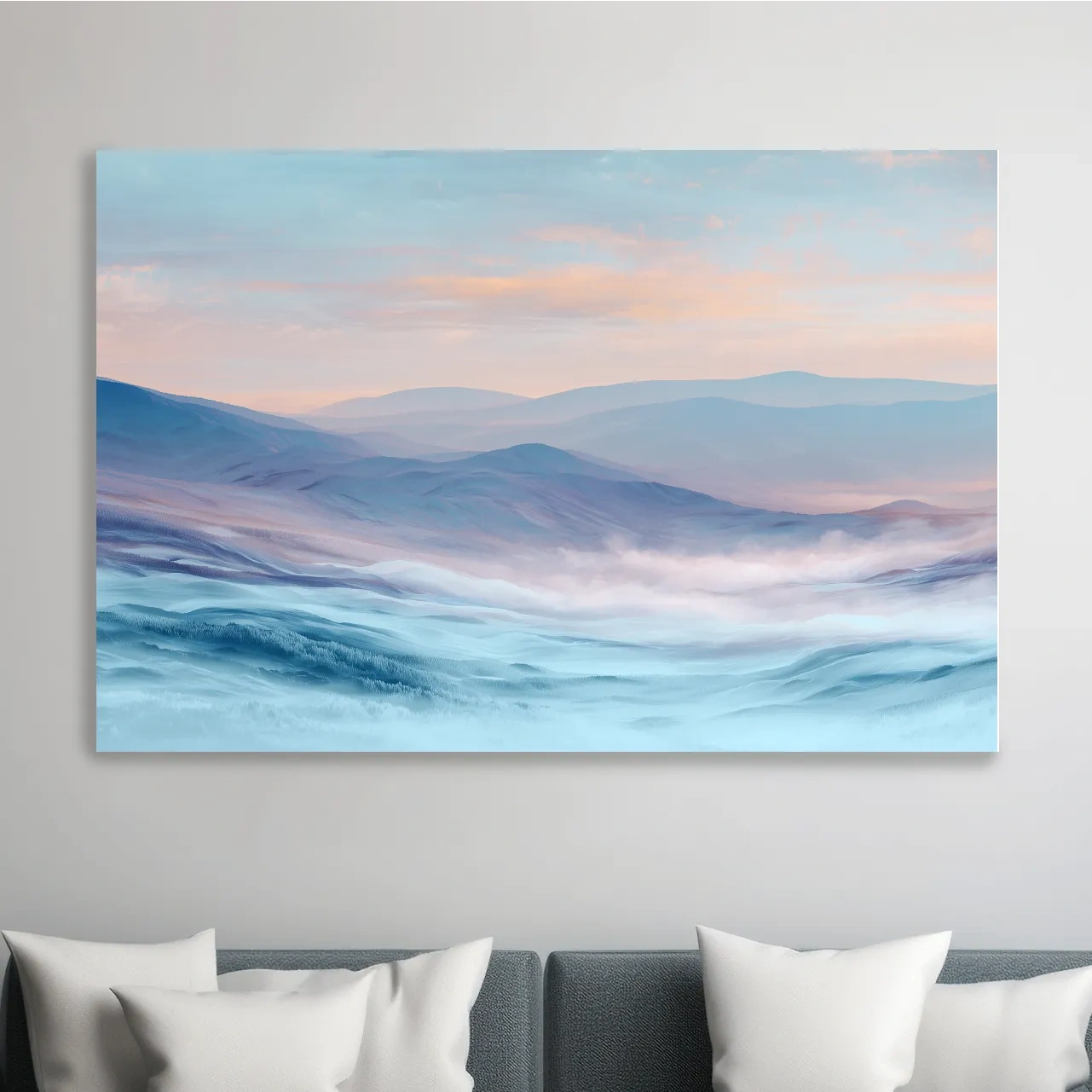 Ethereal Pastel Misty Mountain Landscape - Serene Abstract Forest Wall Art