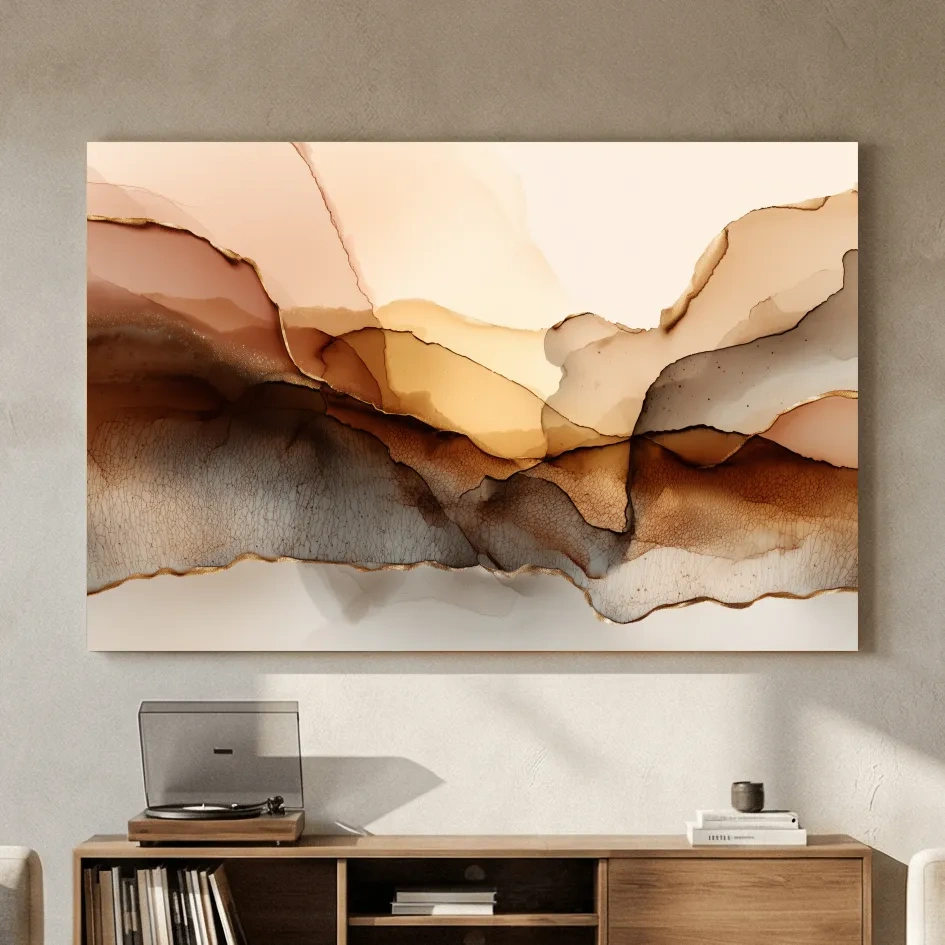 Abstract Alcohol Ink Landscape Painting - Modern Minimalist Wall Art