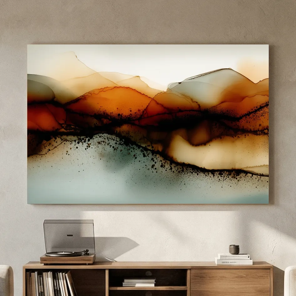 Moody Abstract Sepia Mountain Layers - Modern Alcohol Ink Landscape Wall Art
