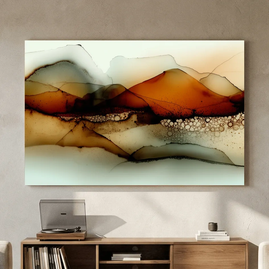 Amber Alcohol Ink Mountains - Abstract Landscape Wall Art