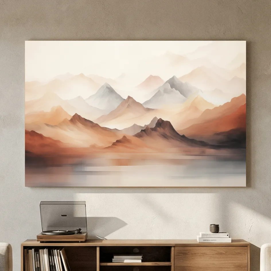 Pastel Mountain Range Watercolor - Warm Neutral Landscape Wall Art