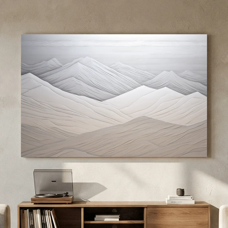 Minimalist Layered Mountain Relief Landscape - Monochrome Wall Art