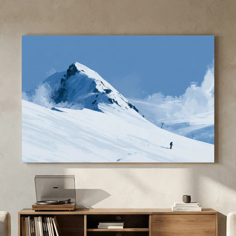 Minimalist Backcountry Skier Painting - Alpine Winter Landscape Wall Art