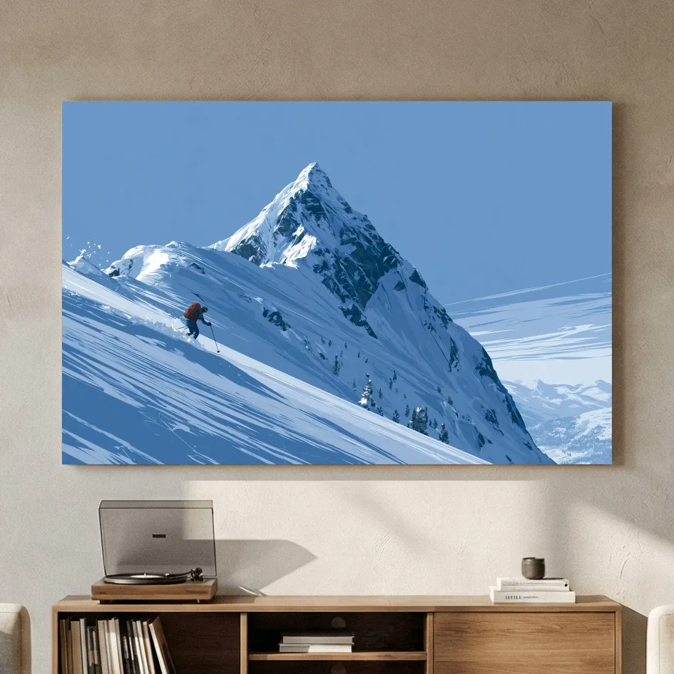 Epic Backcountry Skier On Snowy Peak - Alpine Mountain Winter Wall Art