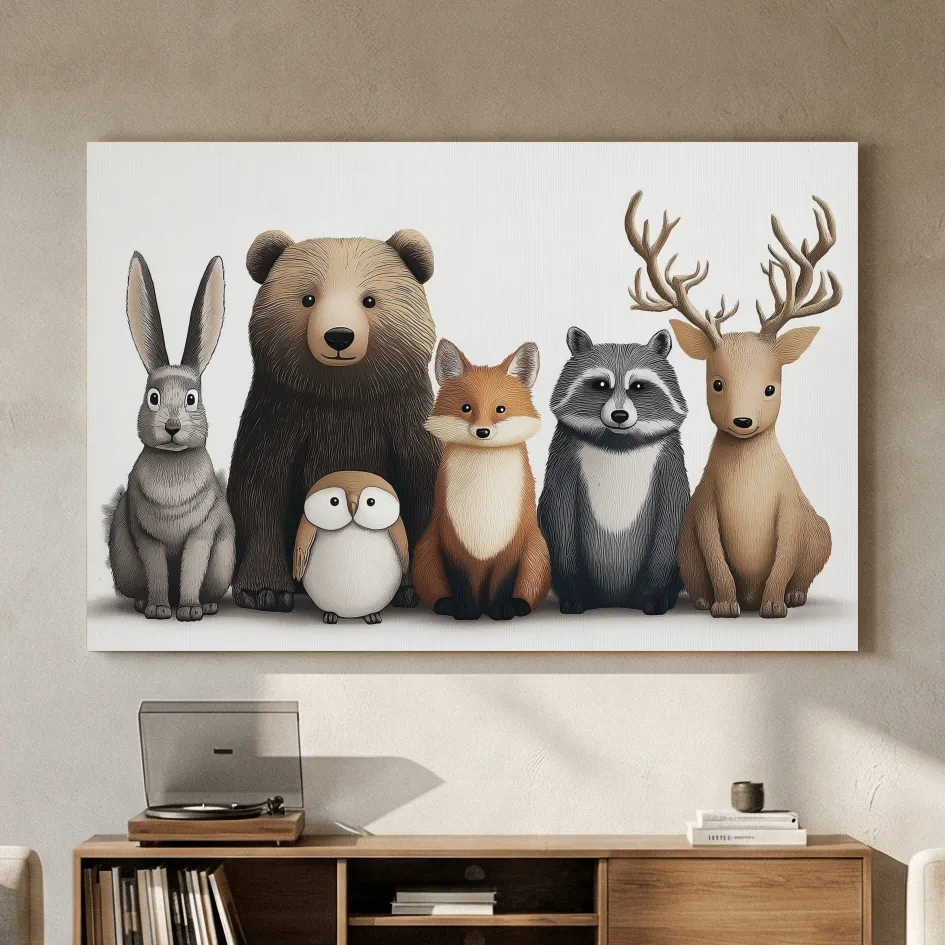 Cute Woodland Animal Art Illustration - Nursery Wildlife Wall Art - Childrens Room Decor