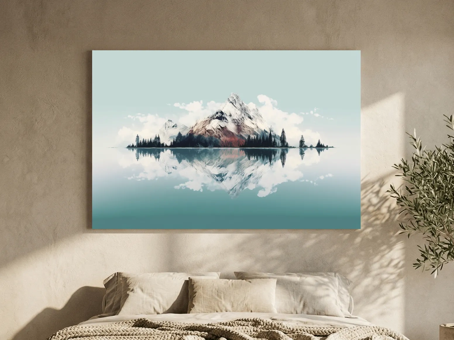 Minimalist Snowcapped Mountain Lake Reflection - Alpine Glacier Wall Art