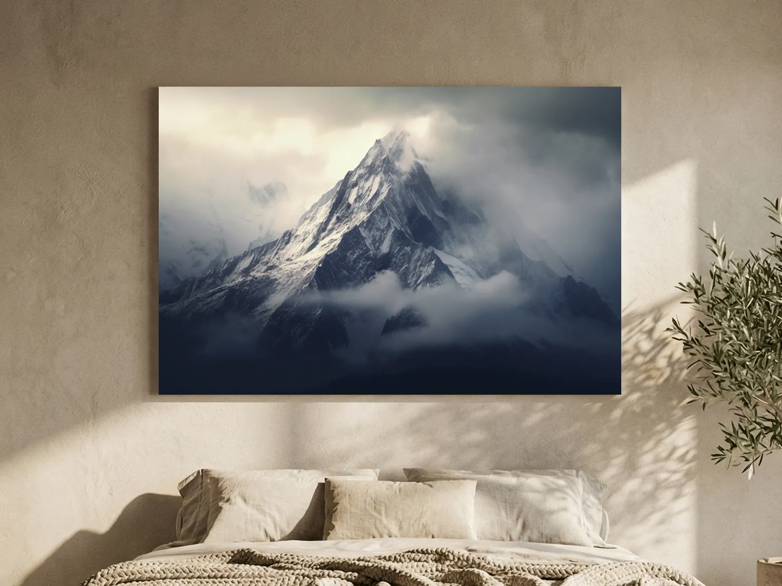 Cloudy Snowcapped Peak Landscape - Dramatic Mountain Photography Wall Art