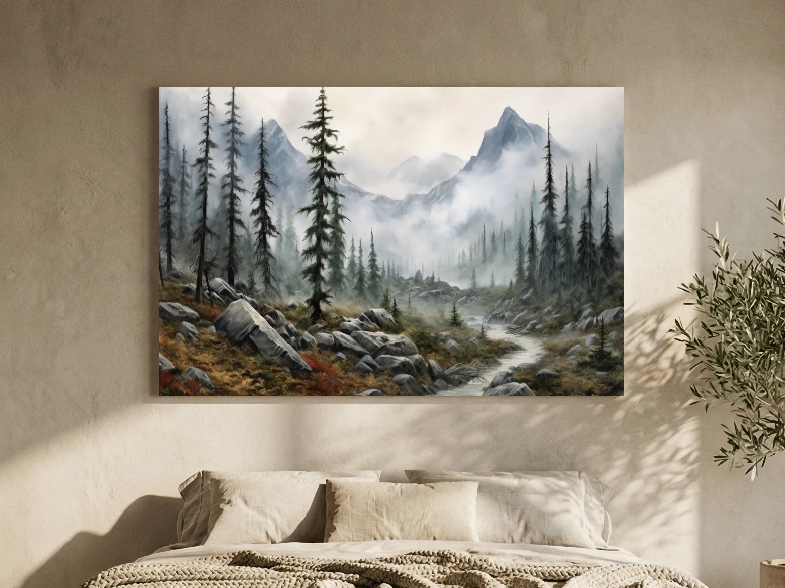 Foggy Alpine Mountain Forest Landscape - Moody Wall Art