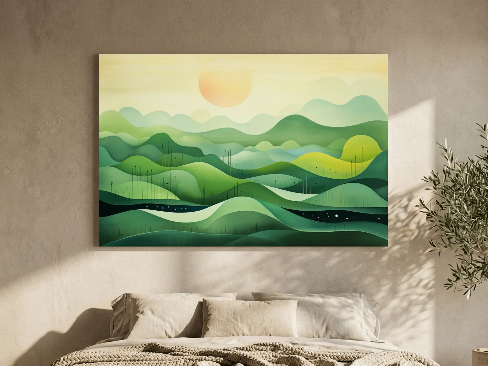 Minimalist Layered Green Rolling Hills - Serene Abstract Landscape Wall Art