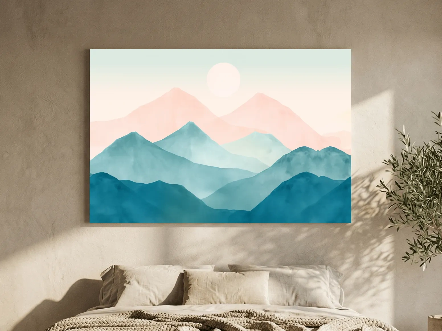 Minimalist Pastel Watercolor Mountains - Serene Abstract Landscape Wall Art