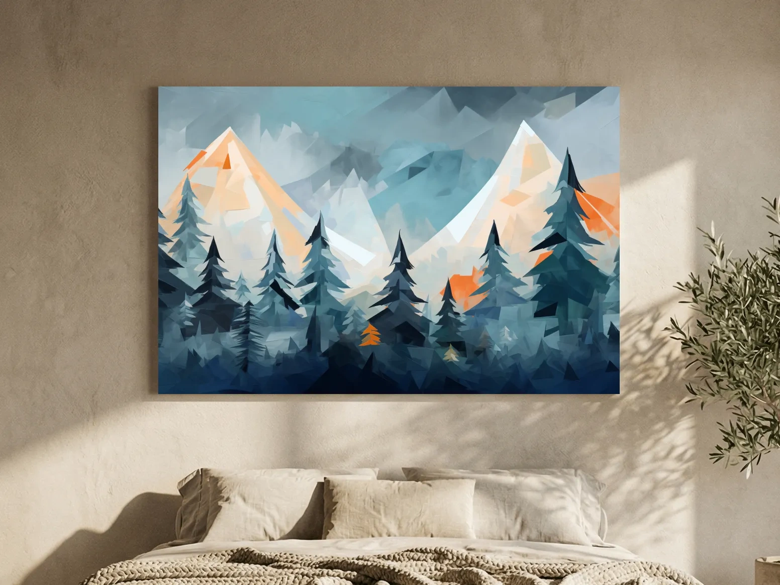 Geometric Alpine Peaks And Pine Forest - Abstract Mountain Landscape Wall Art