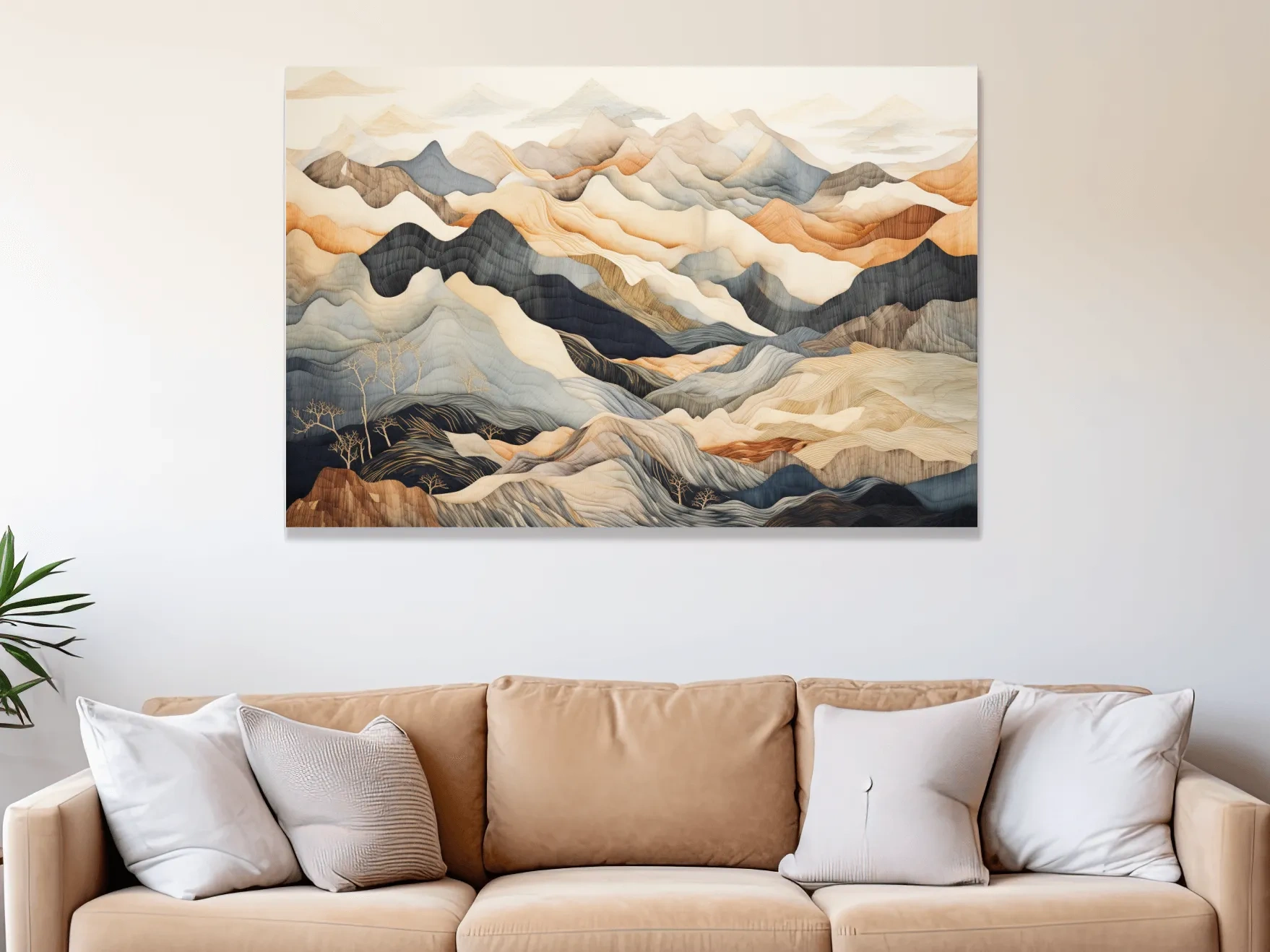 Layered Abstract Mountain Range Painting - Tapestry Style Wall Art