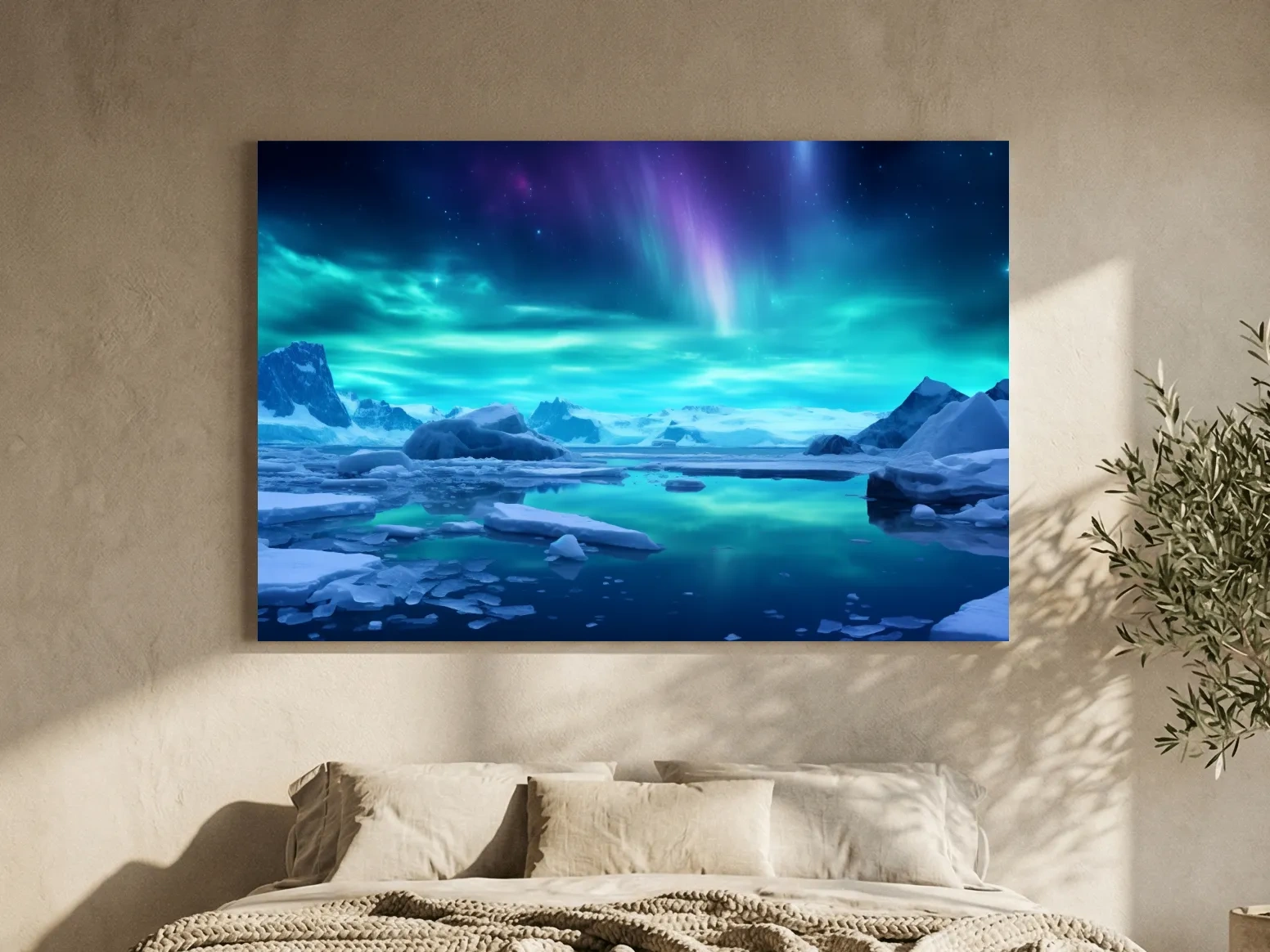 Vibrant Arctic Aurora Over Icebergs - Polar Night Photographic Wall Art