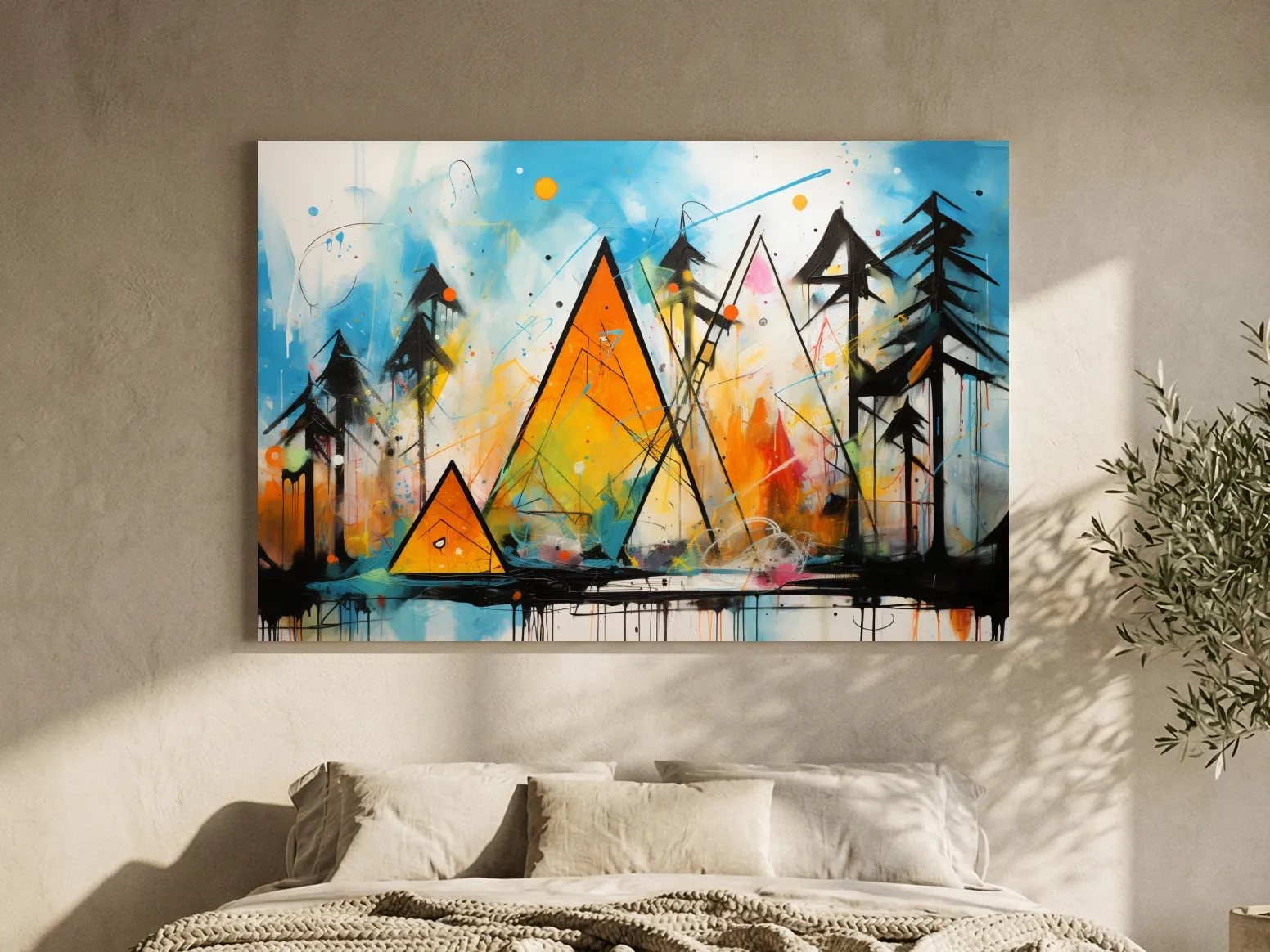 Vibrant Abstract Mountain Peaks And Pines - Colorful Mixed Media Wall Art