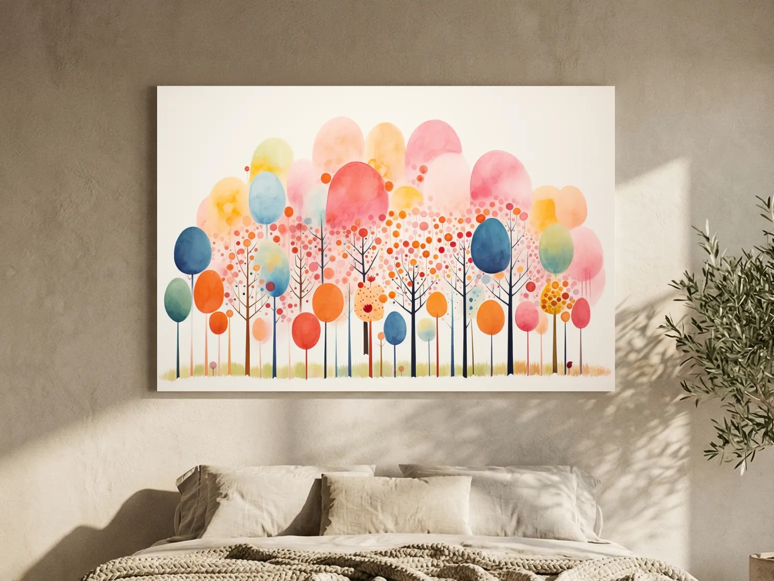 Whimsical Pastel Watercolor Forest Trees - Colorful Nature Wall Art