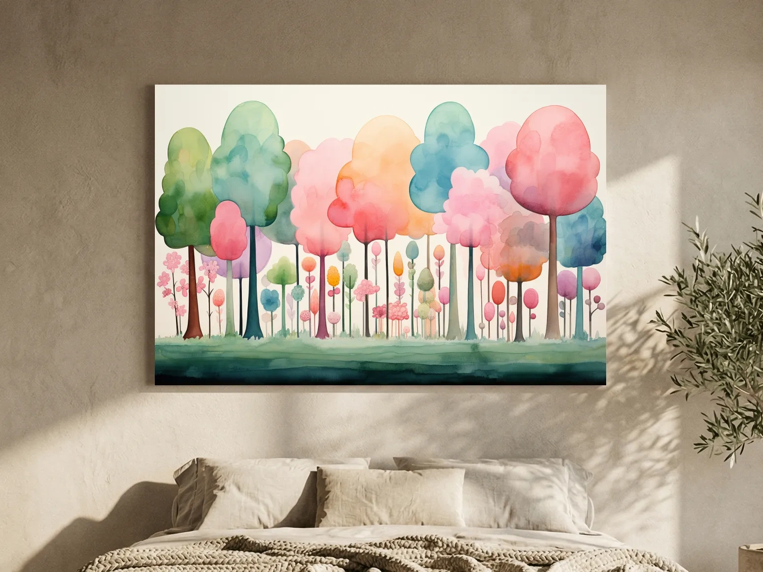 Whimsical Pastel Watercolor Forest - Colorful Nursery Wall Art