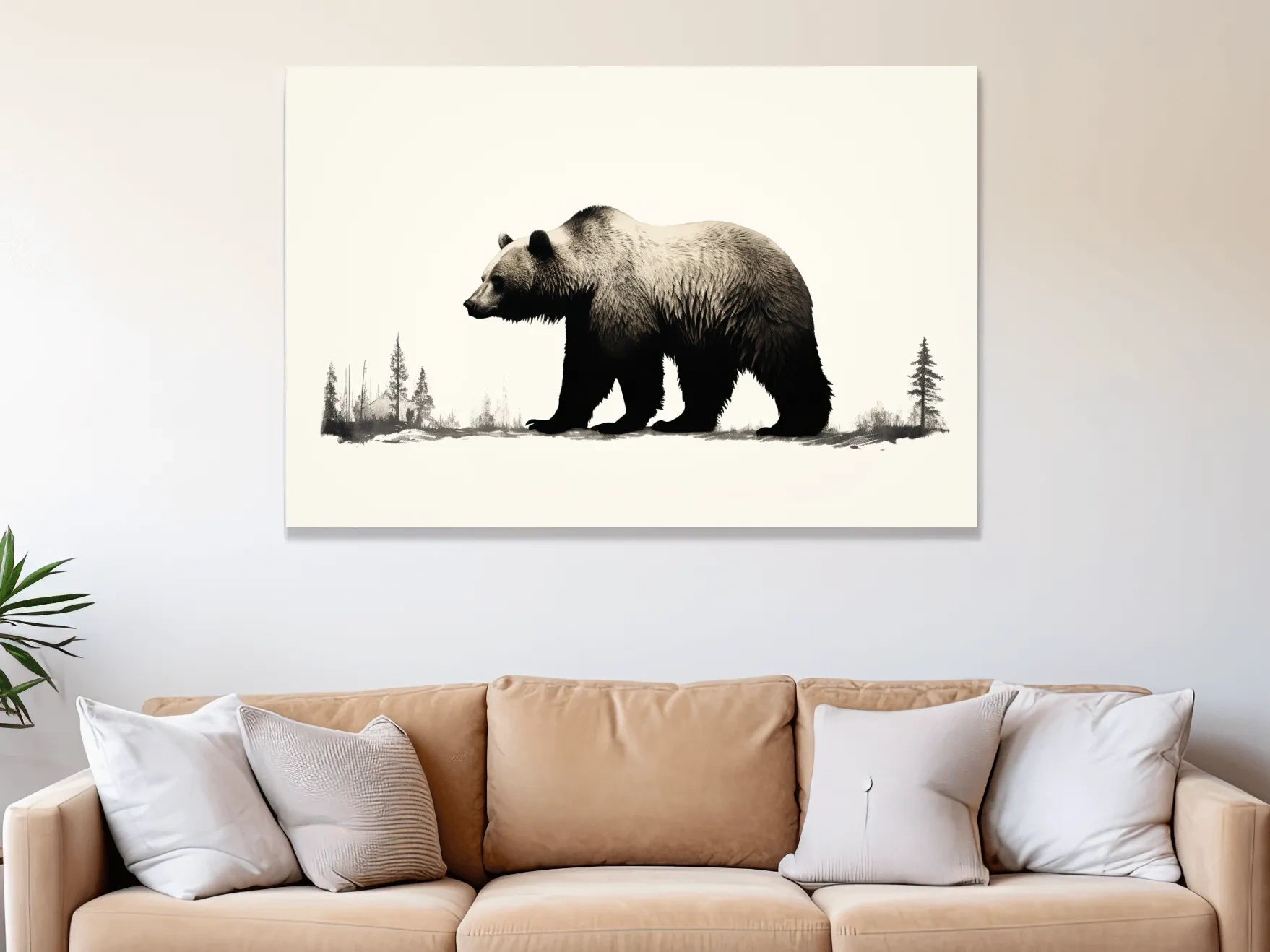 Minimalist Grizzly Bear Silhouette - Black And White Wildlife Wall Art