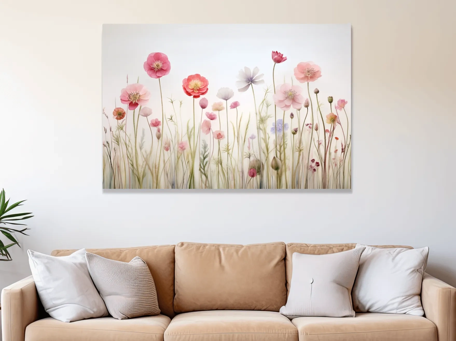 Soft Pastel Wildflower Meadow Watercolor - Minimalist Floral Botanical Wall Art