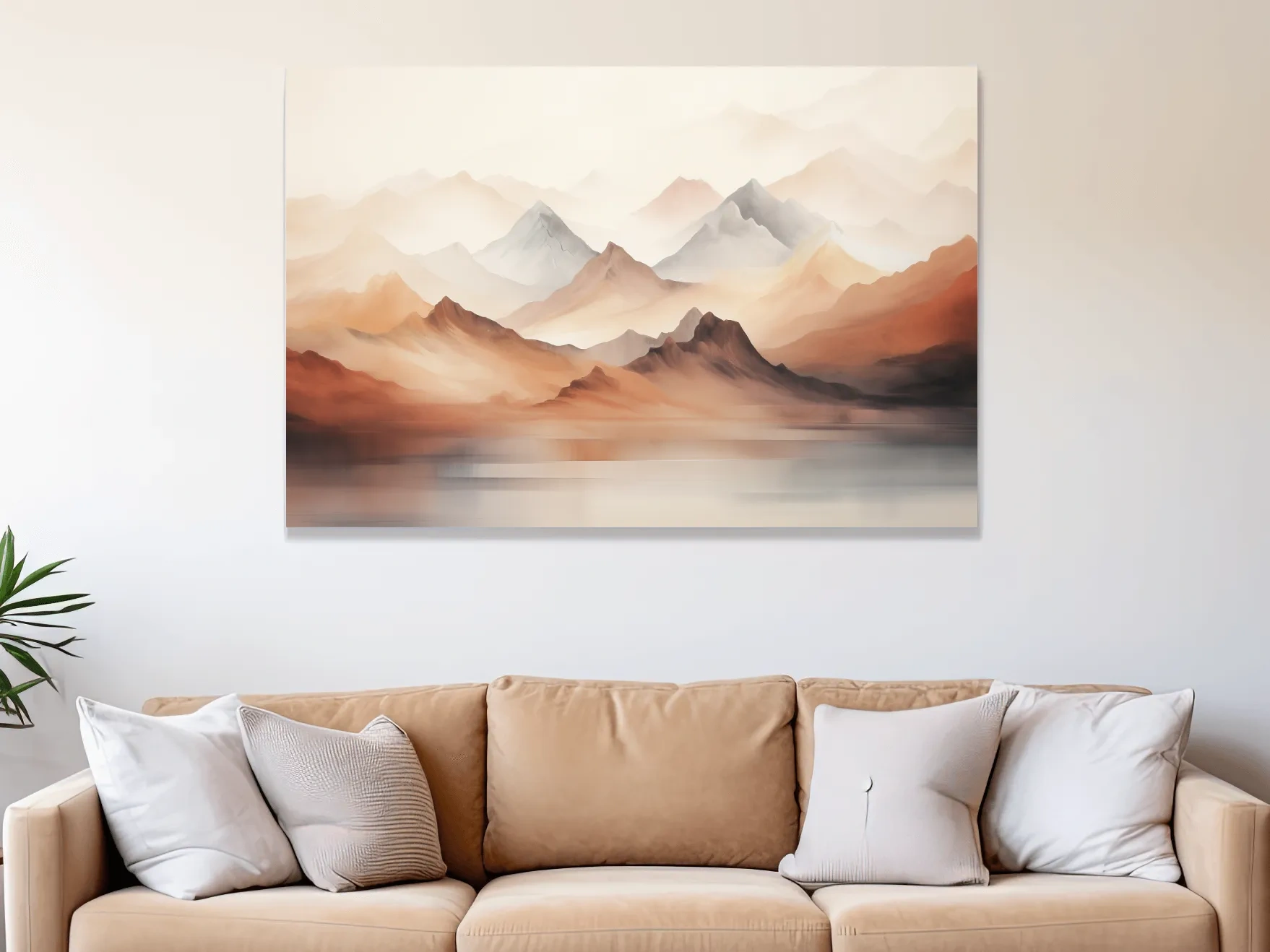 Pastel Mountain Range Watercolor - Warm Neutral Landscape Wall Art