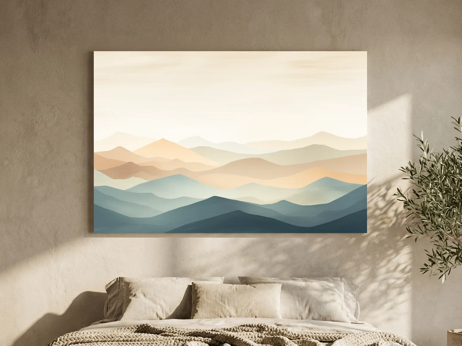 Minimalist Pastel Layered Mountain Landscape - Serene Abstract Nature Wall Art