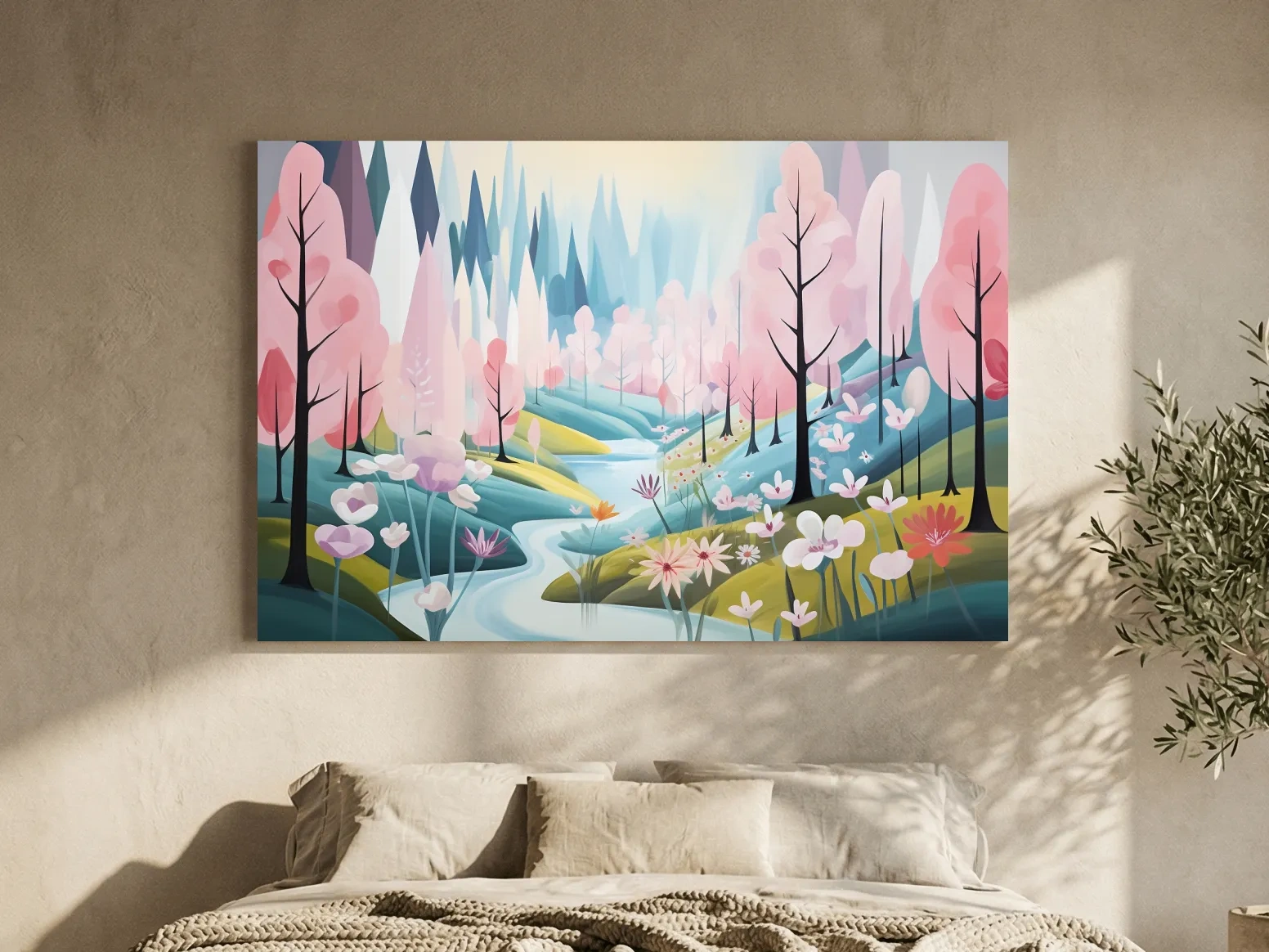 Dreamy Pastel Pink Blossom Forest - Whimsical Floral Landscape Wall Art