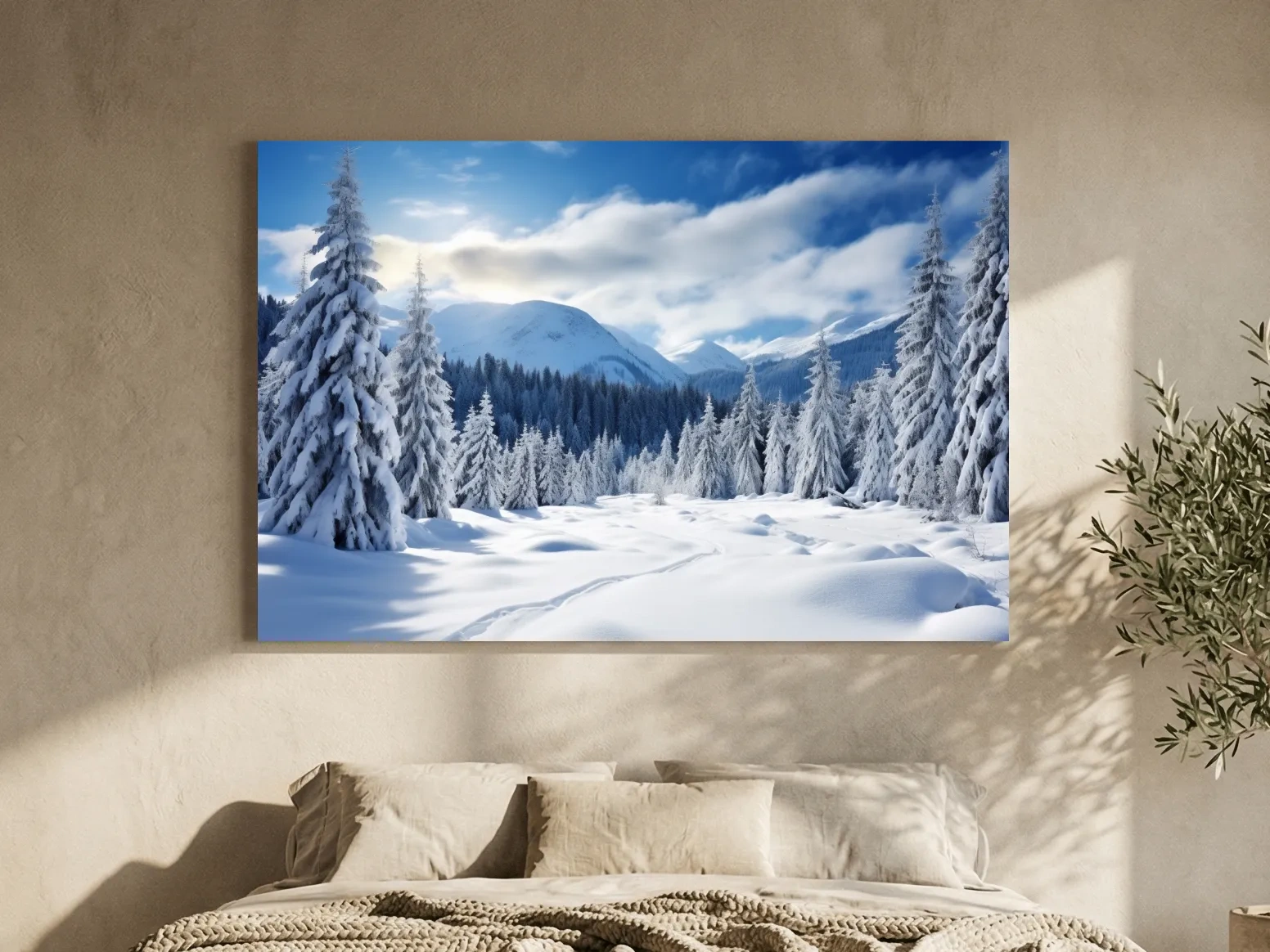 Snowy Alpine Mountain Forest Landscape - Winter Wilderness Photographic Wall Art