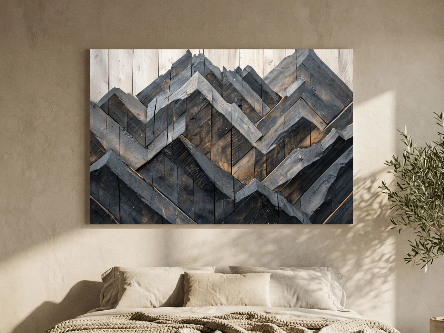 Geometric Wood Mountain Mosaic - Modern Rustic Landscape Wall Art
