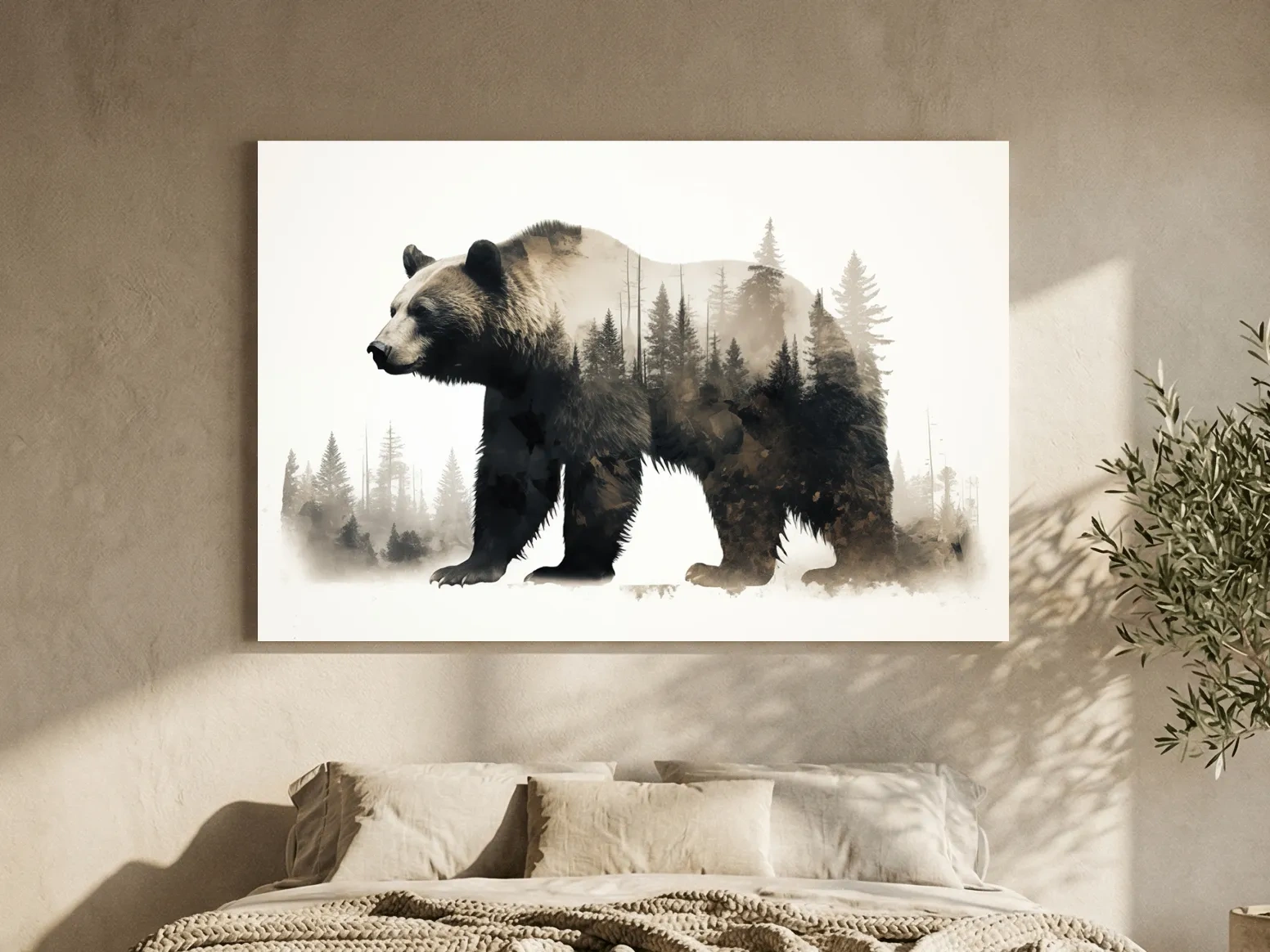 Grizzly Bear Double Exposure Forest - Wildlife Nature Wall Art