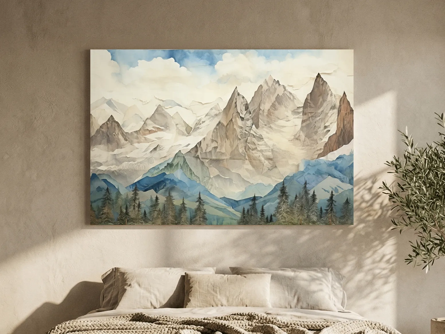 Misty Paper Cut-out Alpine Mountain Range - Serene Forest Landscape Wall Art
