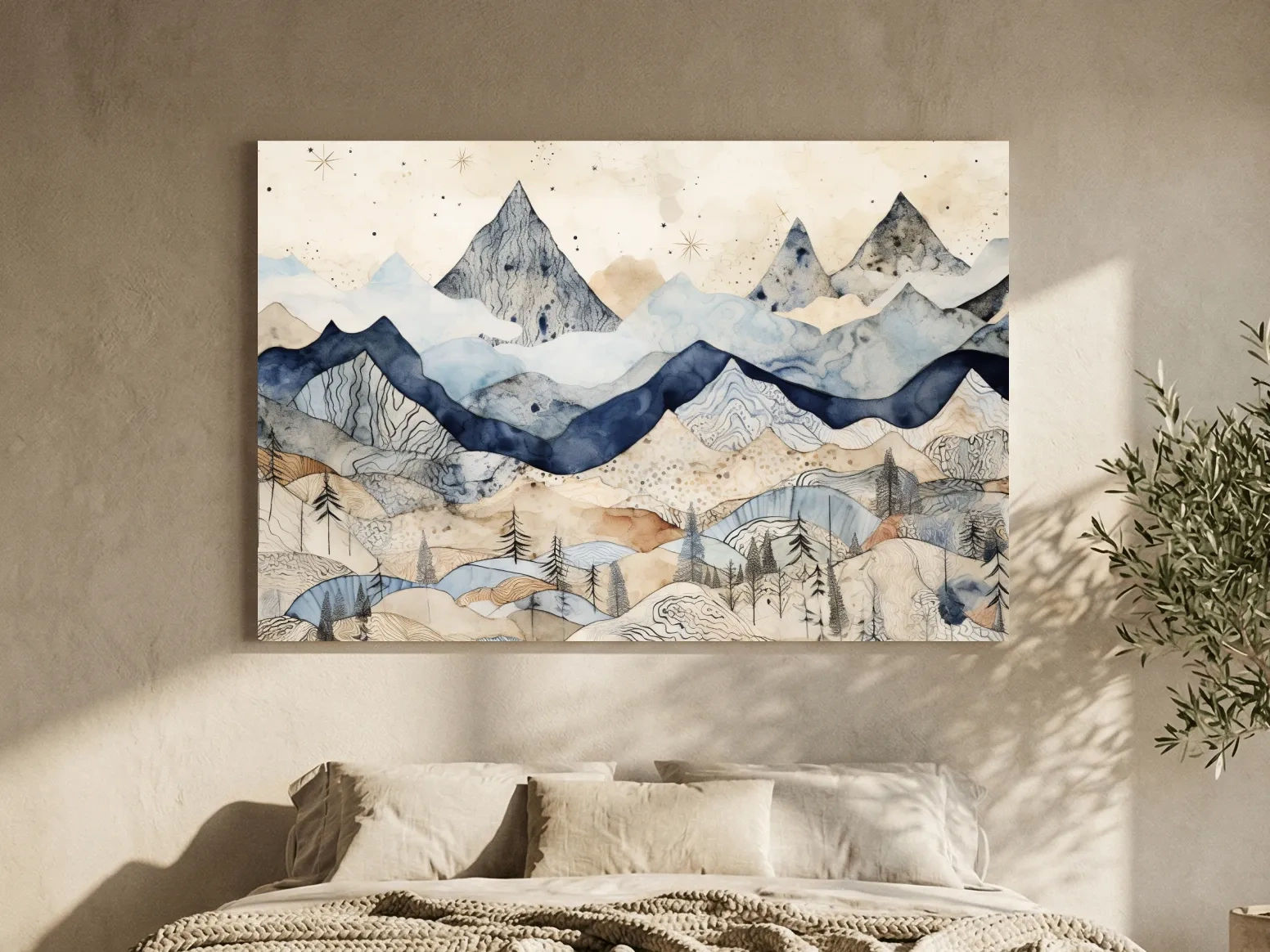 Patchwork Watercolor Mountain Range - Modern Alpine Landscape Wall Art