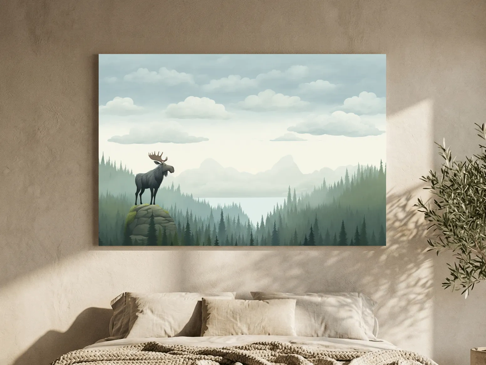 Majestic Moose Over Pine Forest - Nursery Wildlife Mountain Wall Art