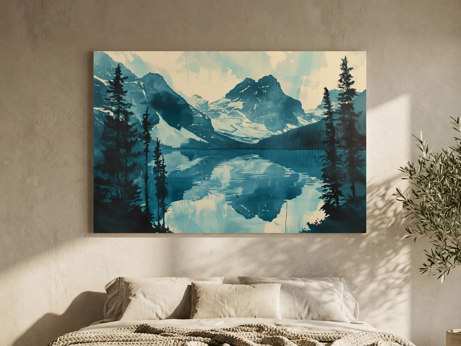 Rocky Mountains Alpine Lake Reflection - Watercolor Mountain Artwork