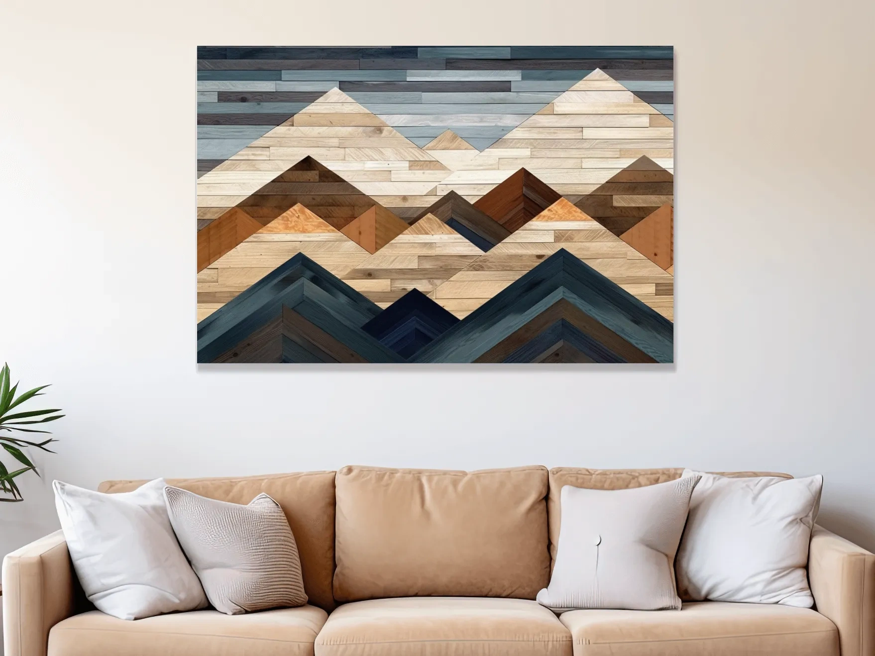Geometric Reclaimed Wood Mountain Peaks - Modern Rustic Landscape Artwork