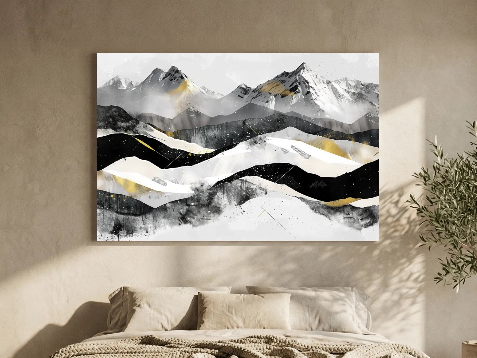 Abstract Mountain Range With Gold Accents - Modern Alpine Landscape Wall Art